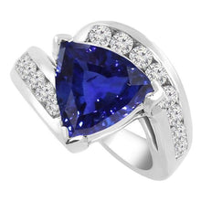 Fancy Women Ring Trillion Sapphire Round Channel Set Diamonds 4 Carats