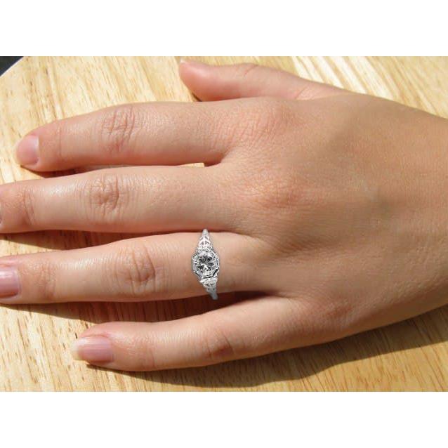 Filigree Round Diamond Ring 1.50 Carats White Gold 14K