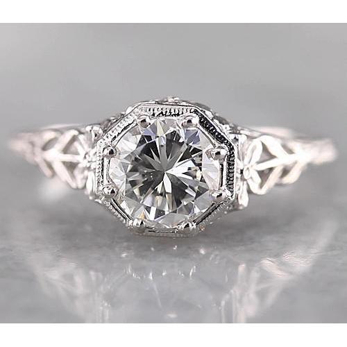 Filigree Round Diamond Ring 1.50 Carats White Gold 14K