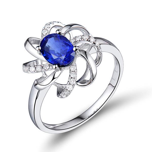 Flower Style 2.50 Carats Sri Lankan Sapphire & Diamonds Ring WG 14K
