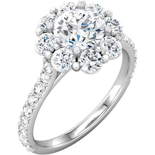 Flower Style 3.07 Carat Round Diamond Halo Ring Solid White Gold 14K
