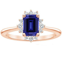 Flower Style Ring Ceylon Sapphire & Diamond 4 Carats Emerald Cut
