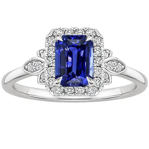 Flower Style Ring Emerald Ceylon Sapphire & Diamond 4.25 Carats