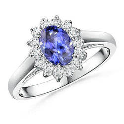 Flower Style Tanzanite With Natural Earth Mined Diamonds 6.50 Carats Ring White Gold 14K