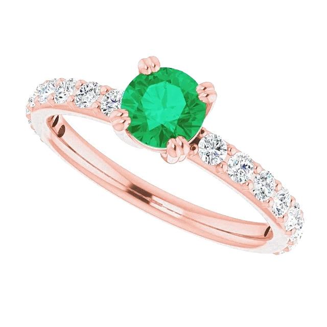 Four Prong 2.50 Carats Diamond Round Green Emerald Ring