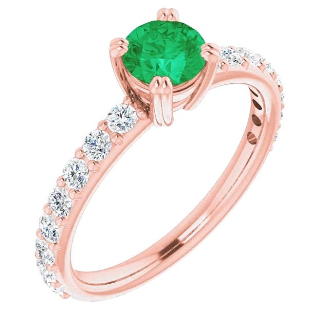 Four Prong 2.50 Carats Diamond Round Green Emerald Ring