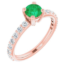 Four Prong 2.50 Carats Diamond Round Green Emerald Ring