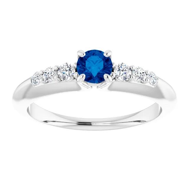 Four Prong Diamond Round Blue Sapphire 1.50 Carats Ring
