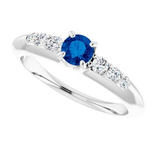 Four Prong Diamond Round Blue Sapphire 1.50 Carats Ring