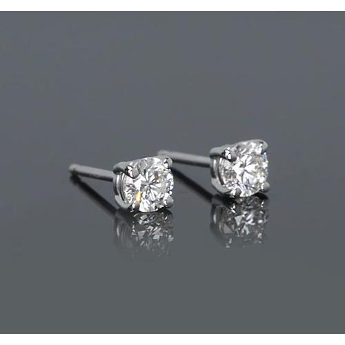 Four Prong Round Diamond 1 Carat Stud Earrings White Gold 14K