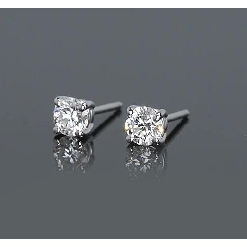 Four Prong Round Diamond 1 Carat Stud Earrings White Gold 14K