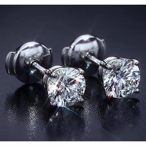 Four Prong Round Diamond Stud Earring 2.50 Carats White Gold 14K
