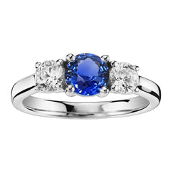 Gemstone 3 Stone Ring Round Sri Lankan Sapphire 2.50 Carats Diamond