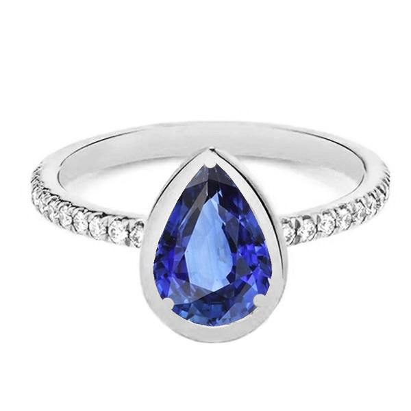 Gemstone Bezel Set Blue Sapphire Ring & Diamonds 3.50 Carats