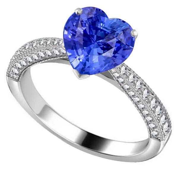 Gemstone Blue Sapphire Ring 4 Carats Multi Row Pave Diamonds
