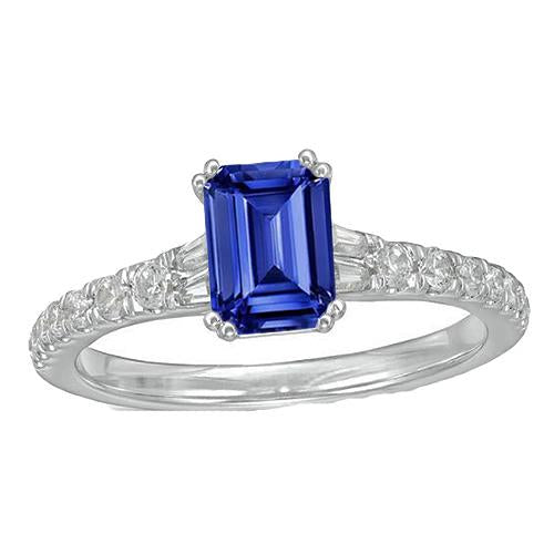 Gemstone Blue Sapphire Ring Baguette & Round Accents 3.50 Carats