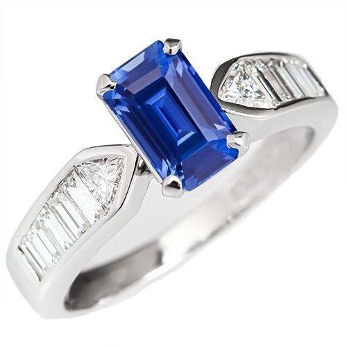 Gemstone Blue Sapphire Ring Trillion & Baguettes Accented 3.50 Carats