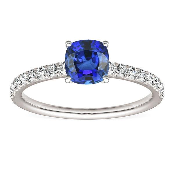 Gemstone Cushion Cut Sapphire Ring 2.50 Carats Fishtail Set Diamonds