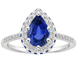 Gemstone Natural Earth Mined Diamond Engagement Ring Halo Pear Cut Blue Sapphire 6 Carats