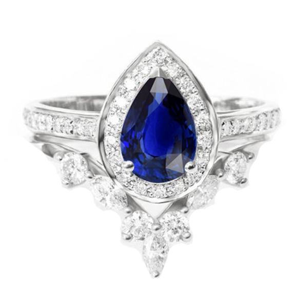 Gemstone Diamond Engagement Ring Set Crown Style 4 Carats White Gold