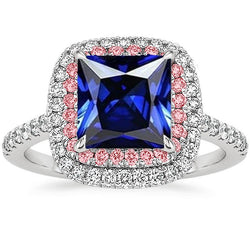 Gemstone Natural Earth Mined Diamond Ring Blue & Pink Sapphire Double Halo 6.50 Carat Gold