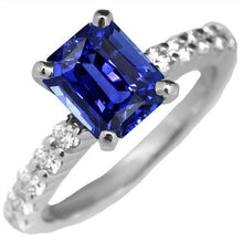 Gemstone Emerald Blue Sapphire Ring With Diamond Accents 2.50 Carats