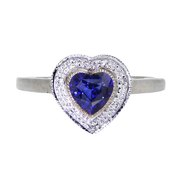 Gemstone Engagement Halo Ring Heart Sri Lankan Sapphire 2 Carats