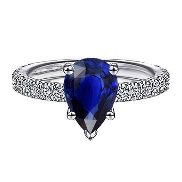 Gemstone Engagement Ring Pear Ceylon Sapphire Pave Set 3.50 Carats