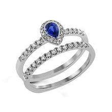 Gemstone Halo Engagement Ring Set Pear Blue Sapphire 2.50 Carats