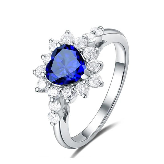 Gemstone Halo Heart Blue Sapphire & Diamond Ring Star Style 3 Carats