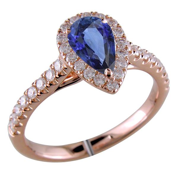 Gemstone Halo Pave Set Diamond Ring Pear Ceylon Sapphire 5.50 Carats