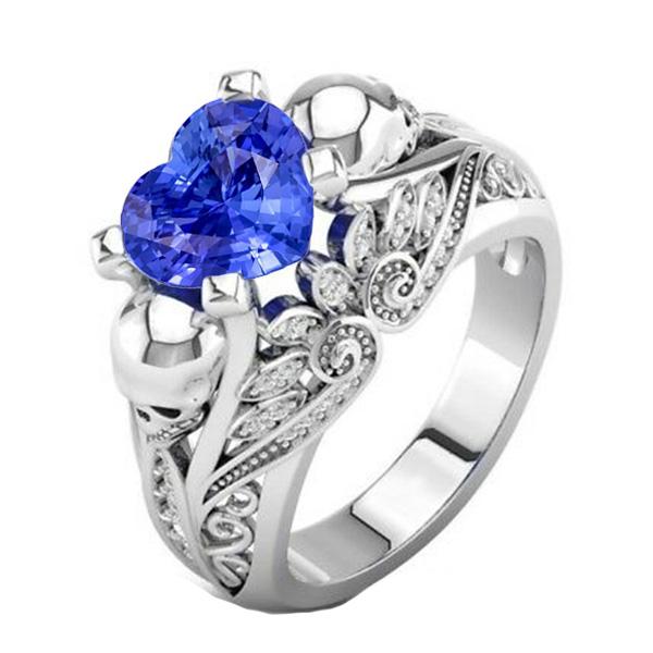 Gemstone Heart Blue Sapphire Ring Antique Style Diamonds 2 Carats