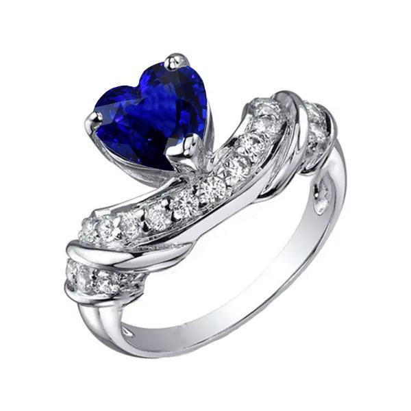 Gemstone Heart Wedding Ring Blue Sapphire Accented Diamonds 3 Carats