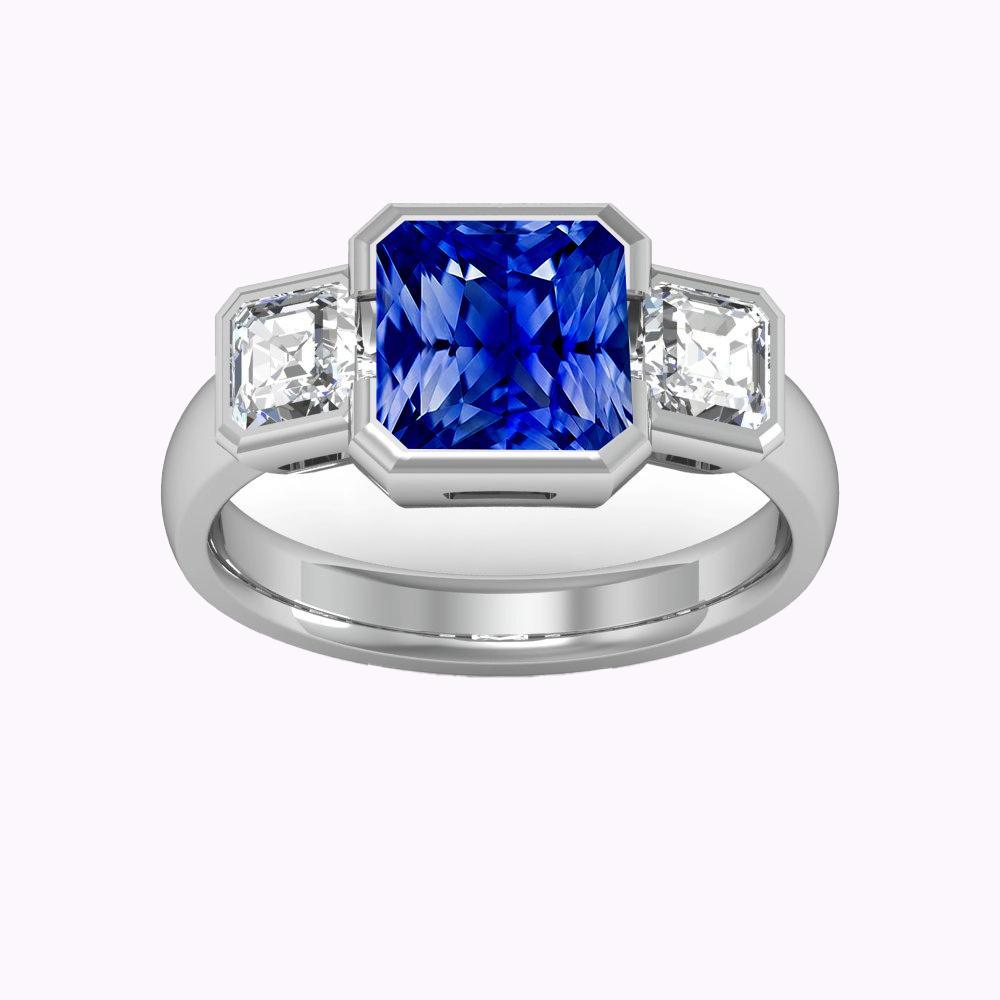 Gemstone Jewelry 3 Stone Radiant Sapphire & Asscher Diamonds 3 Carats