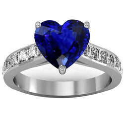 Gemstone Jewellery Blue Sapphire Heart Engagement Ring Gold 4.50 Carats