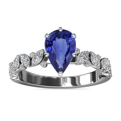 Gemstone Jewellery Blue Sapphire Ring Marquise & Round Natural Earth Mined Diamonds 3 Carats