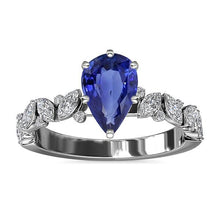 Gemstone Jewelry Blue Sapphire Ring Marquise & Round Diamonds 3 Carats