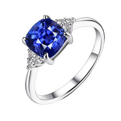 Gemstone Jewellery Cushion Sapphire Ring 2.50 Carats Small Round Natural Earth Mined Diamond