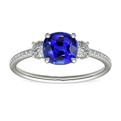 Gemstone Jewellery Cushion Sapphire Ring 3.50 Carats 3 Stone Style