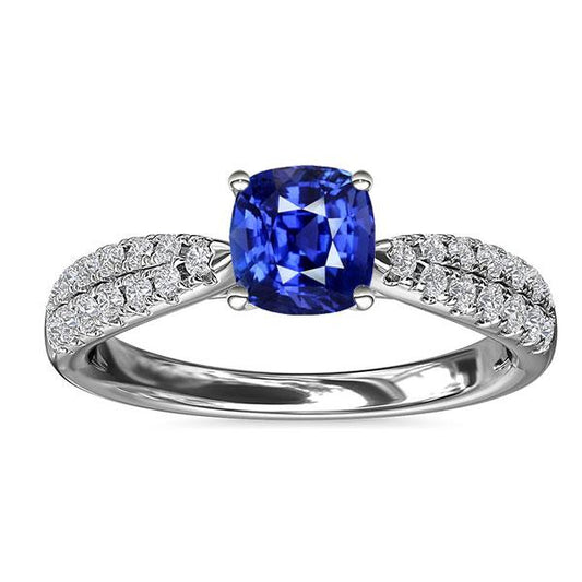 Gemstone Jewelry Cushion Sri Lankan Sapphire Ring 3 Carats Gold 14K