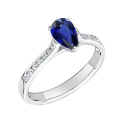 Gemstone Jewellery Engagement Ring Pear Blue Sapphire 2 Carats