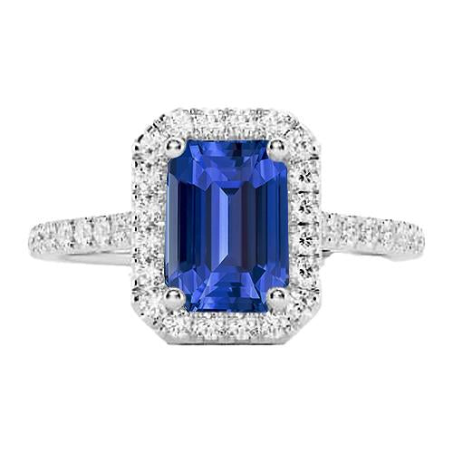 Gemstone Jewelry Halo Sri Lankan Sapphire Diamond Ring 4.50 Carats