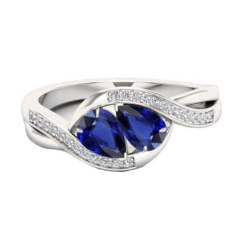 Gemstone Jewelry Pear Blue Sapphire Ring Twisted Style 1.50 Carats