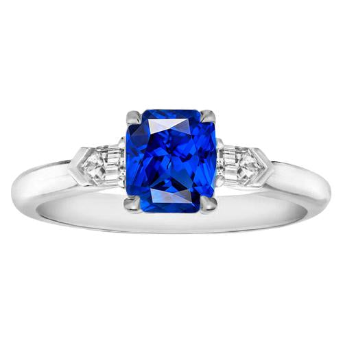 Gemstone Jewelry Radiant Sapphire & Baguette Diamond Ring 1.75 Carats