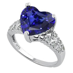Gemstone Jewellery Ring Heart Ceylon Sapphire With Natural Earth Mined Diamonds 4 Carats