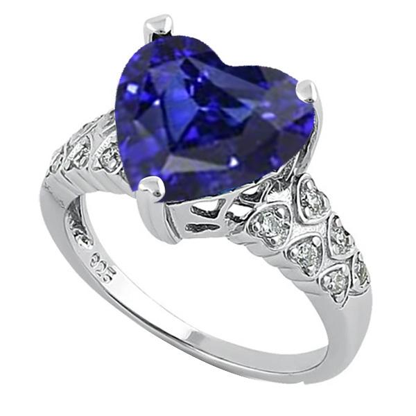 Gemstone Jewelry Ring Heart Ceylon Sapphire With Diamonds 4 Carats