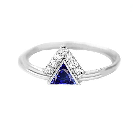 Gemstone Jewelry Trillion Ceylon Sapphire Ring 1 Carat Diamonds