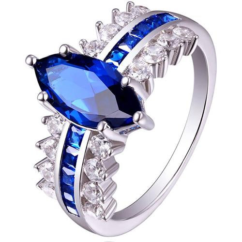Gemstone Marquise & Princess Blue Sapphire Diamond Ring 6.50 Carats