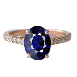 Gemstone Oval Ring Blue Sapphire & Pave Set Diamonds 3.50 Carats
