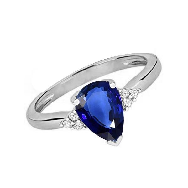 Gemstone Pear Deep Blue Sapphire Ring & Diamonds 2.50 Carats